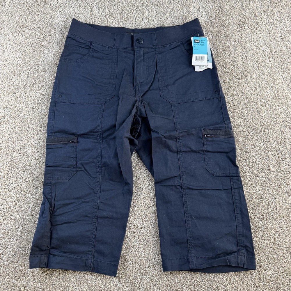 Lee Pants Womens 8 Blue Twill Capri Relaxed Fit Cargo Crop Stretch Pockets